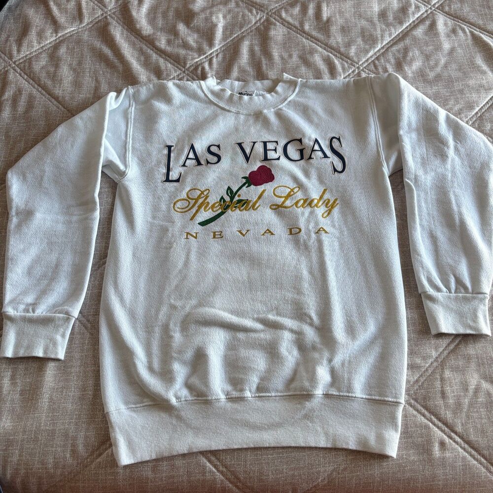 Vintage Murina Las Vegas Special Lady White Graphic Crewneck Sweatshirt